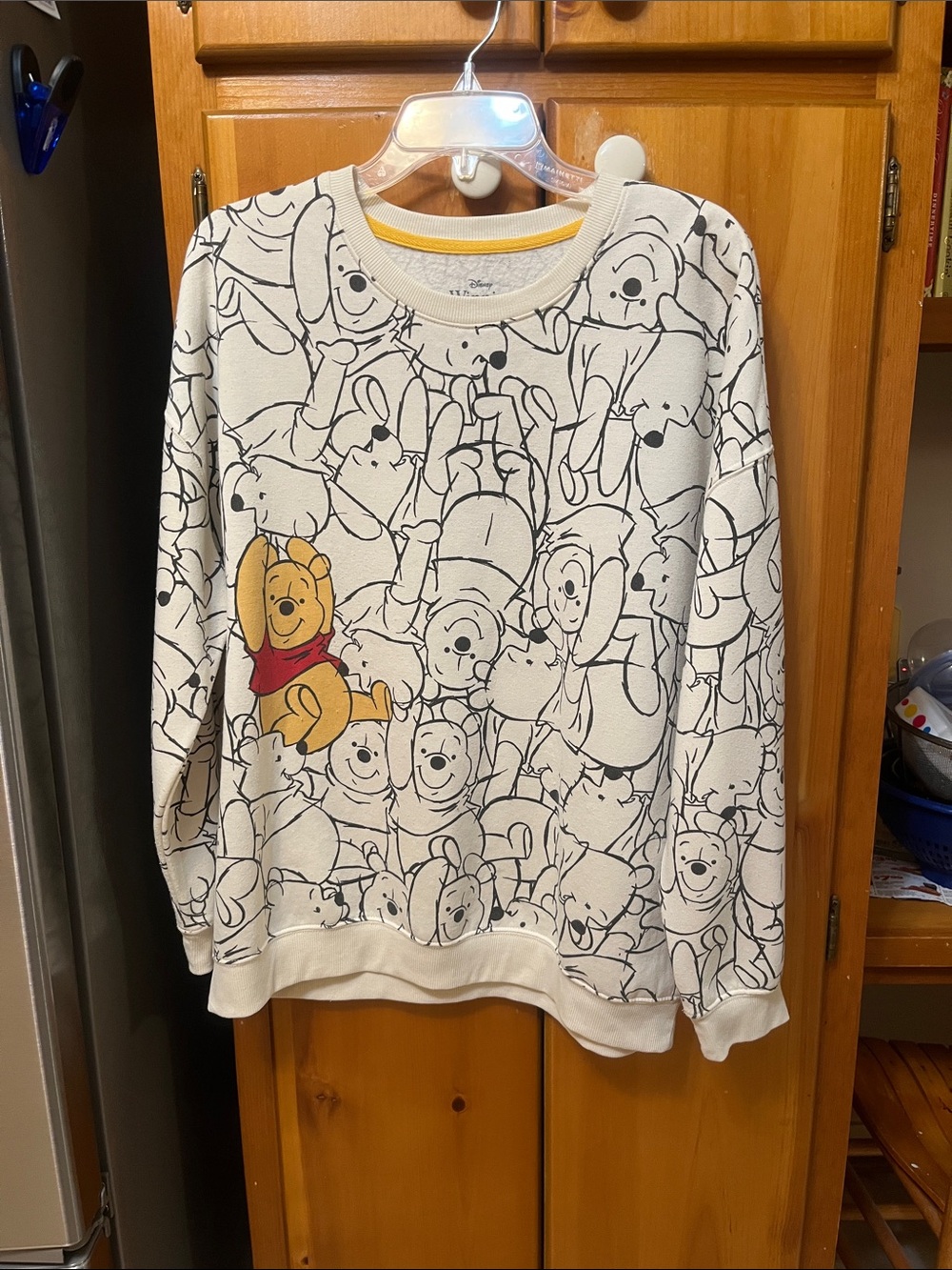 Disney Cream Winnie the Pooh Allover Sketch Pullover with Yellow & Red Accent